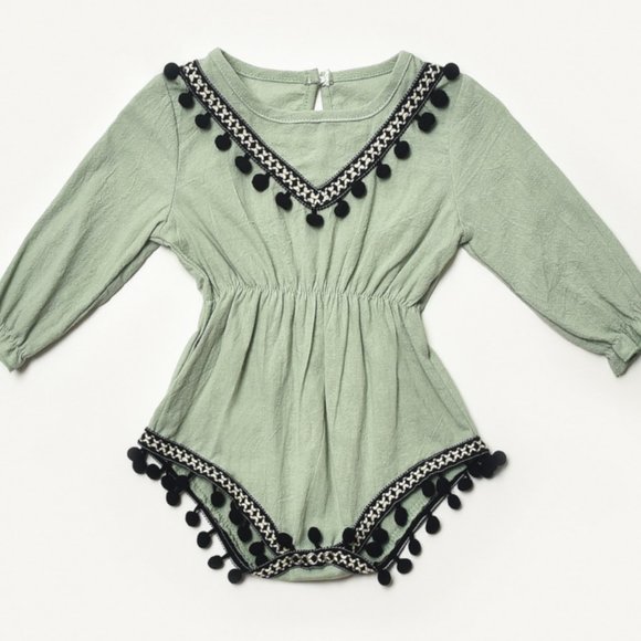 Infant Olive Linen Romper - Picture 2 of 6